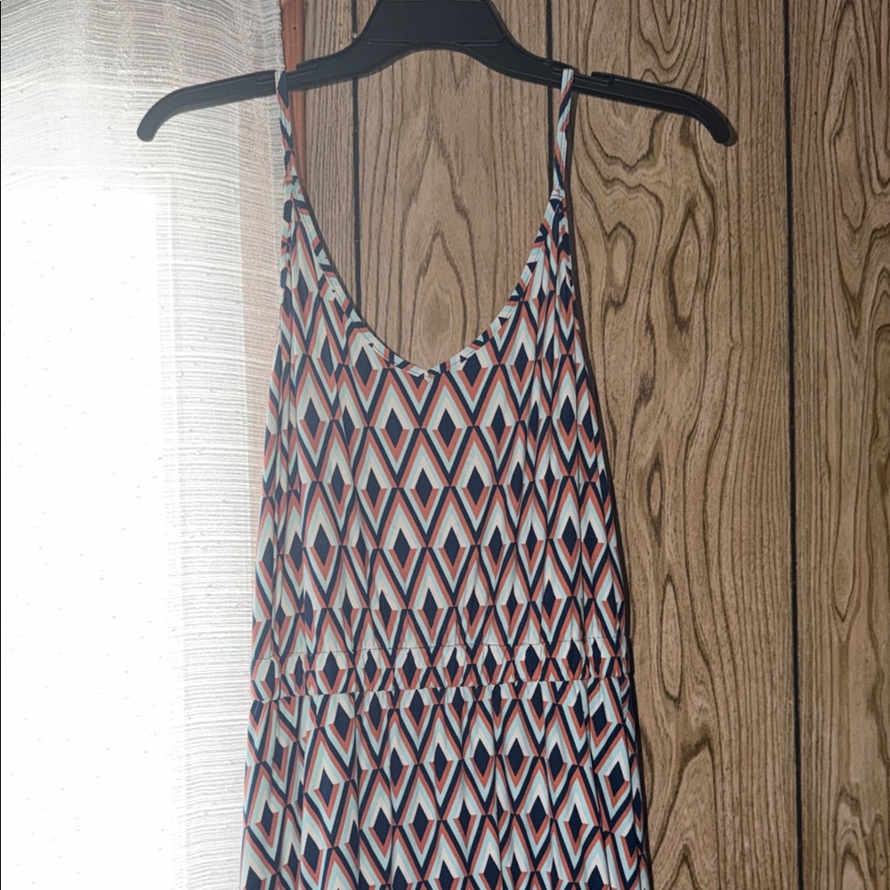 Geometric Patterned Sleeveless Romper Dress
